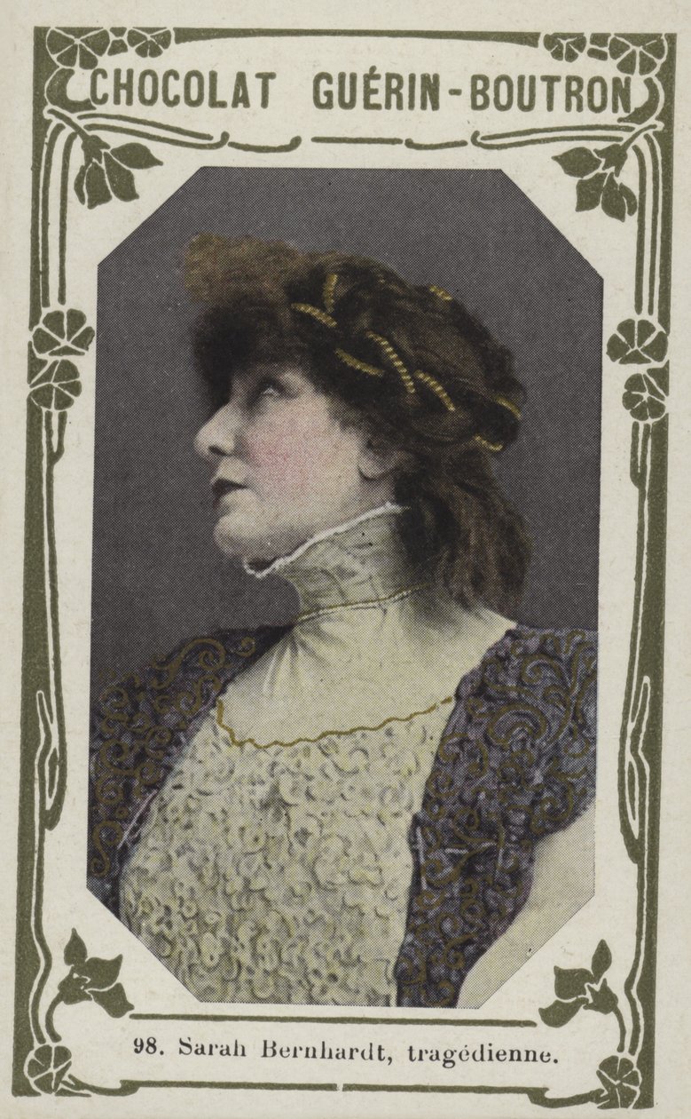 Sarah Bernhardt, tragedienne (färgad bild) av French School