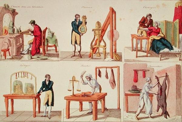 Six Professions (färgad gravyr) av French School