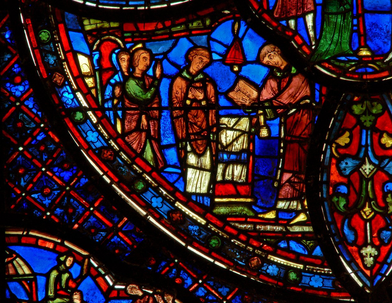 Sankt Antonius: med syster går in i kyrkan (w30b) av French School