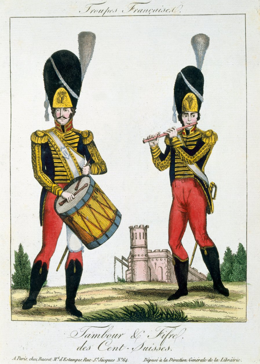 Swiss Guard, Tambour and Fife Players, c.1790 av French School