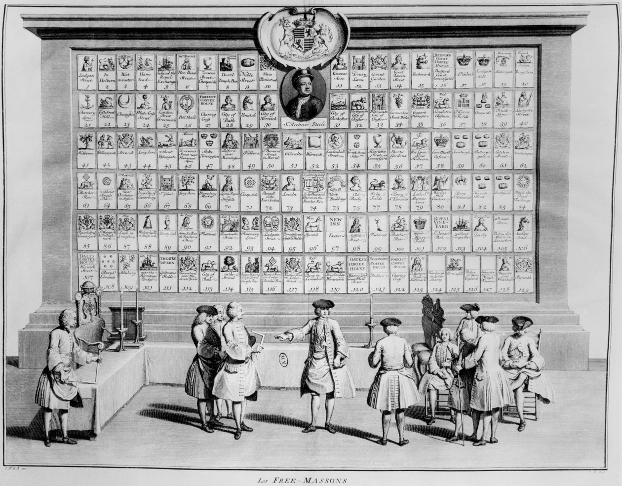 De engelska frimurarlogerna, ca 1730 av French School