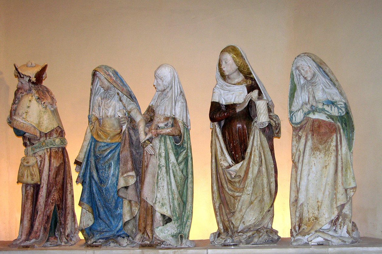 Gravläggningen, 1490 (målad sten) (detalj) av French School