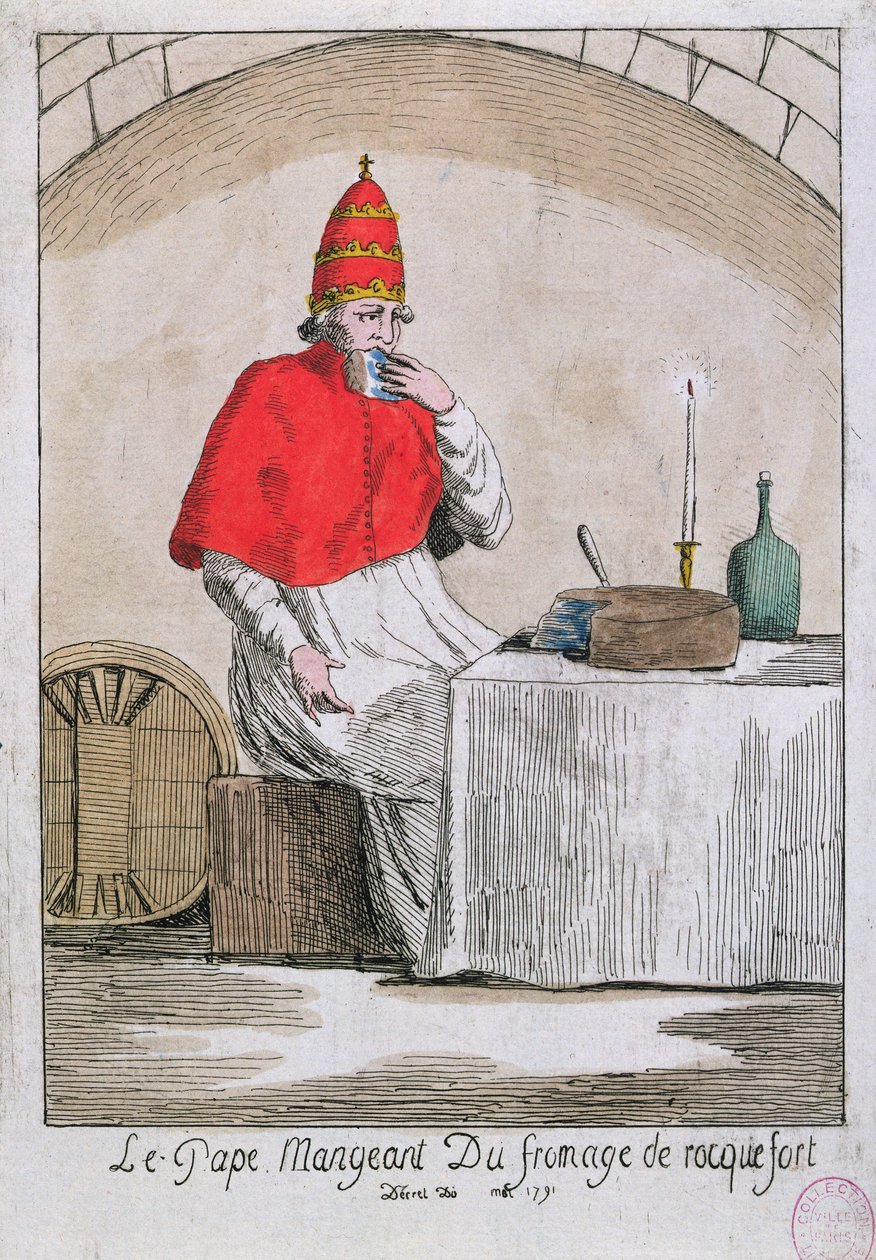 Påven äter Roquefortost, 1791 av French School