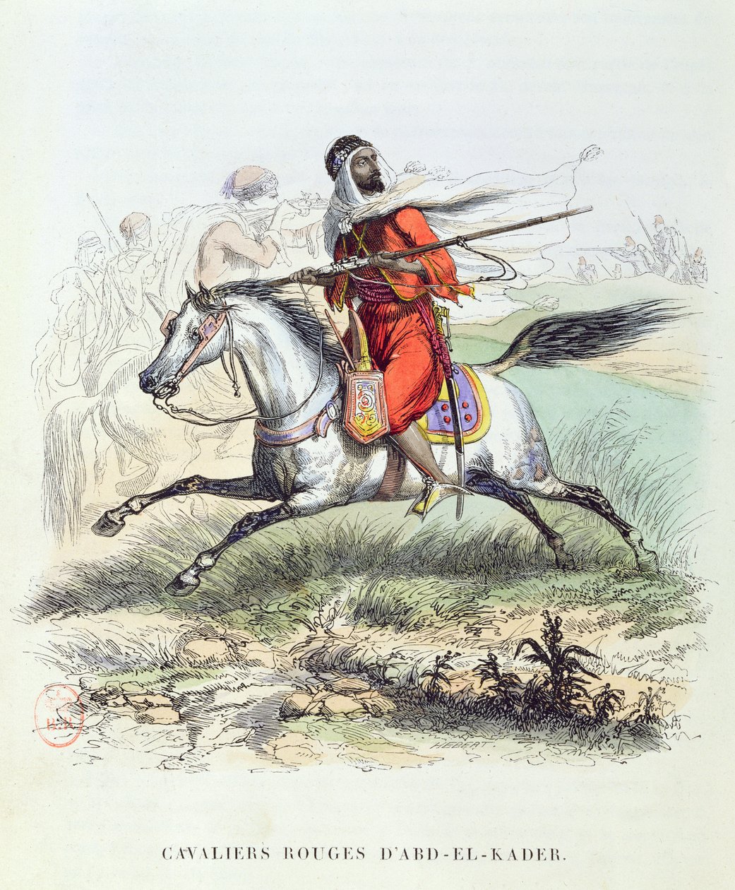 Det röda kavalleriet av Abd El-Kader, ca 1840-45 av French School