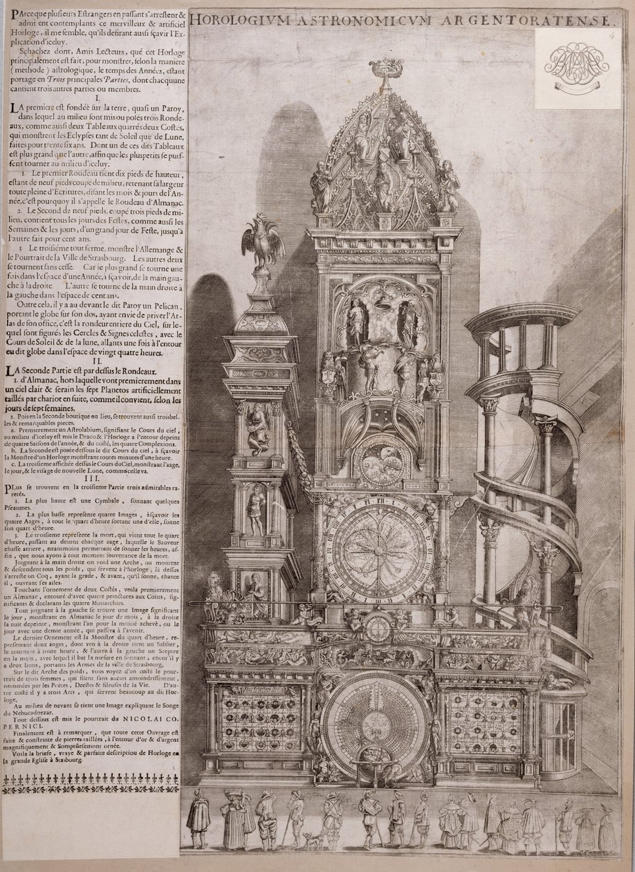 Strasbourgs katedralklocka (gravyr på papper) av French School