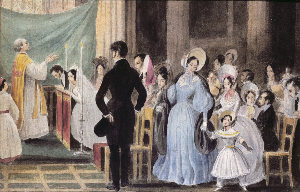 Bröllopsceremonin, ca 1830 (wc på papper) av French School