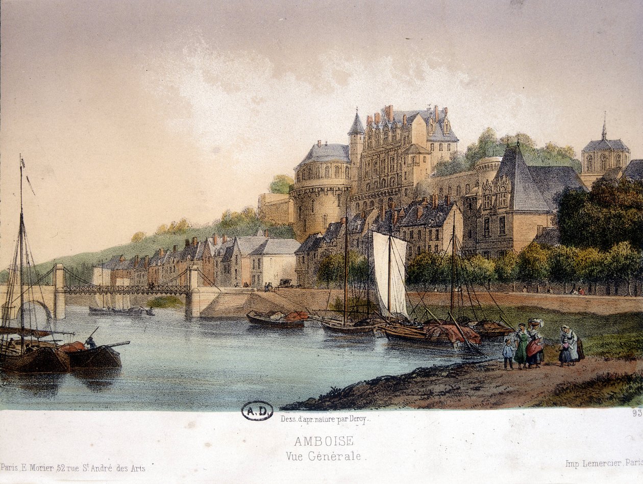 Vy över Amboise - litografi av French School
