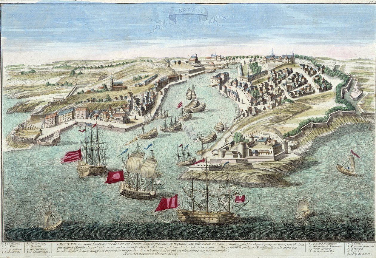 Utsikt över Brest på 1700-talet. av French School