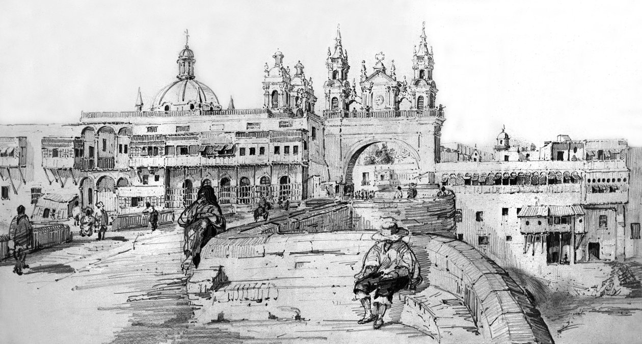 Utsikt över Lima, Peru, ca 1850 (gravyr) av French School