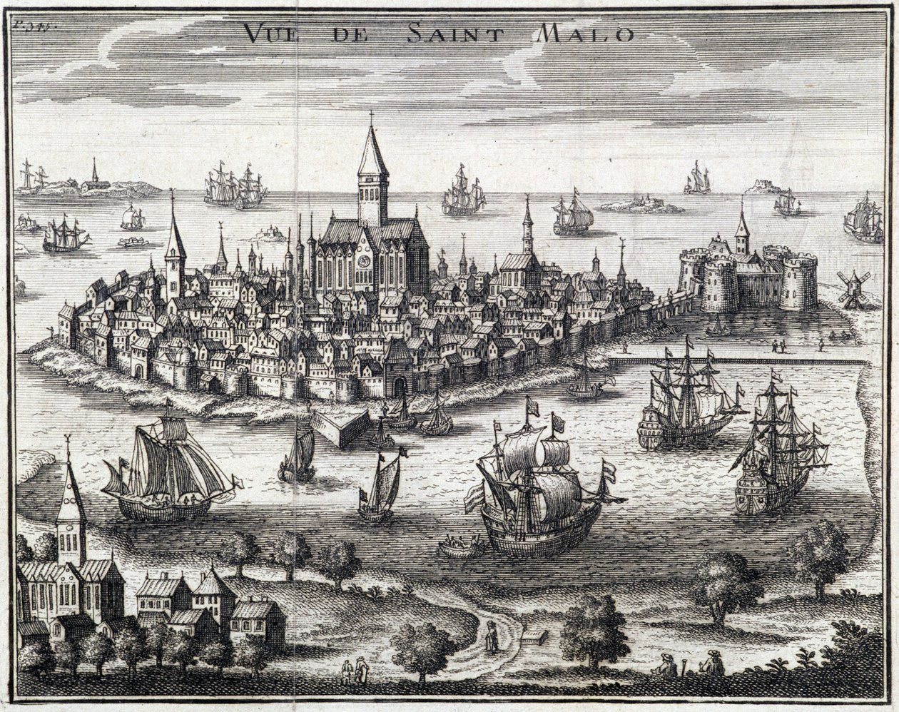 Vy över St Malo - Anonym gravyr av French School