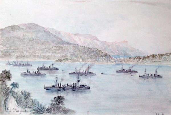 Villefranche (akvarell på papper) av French School