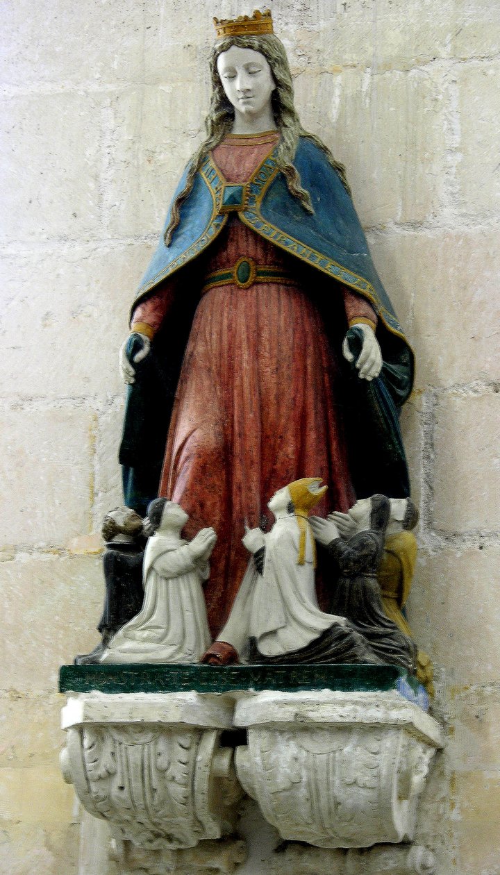 Virgin Protecting the Clergye (polykrom sten) av French School