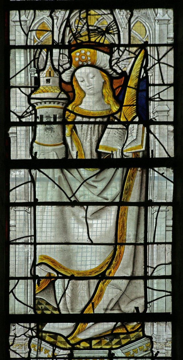 Fönster som visar Saint Barbara (målat glas) av French School