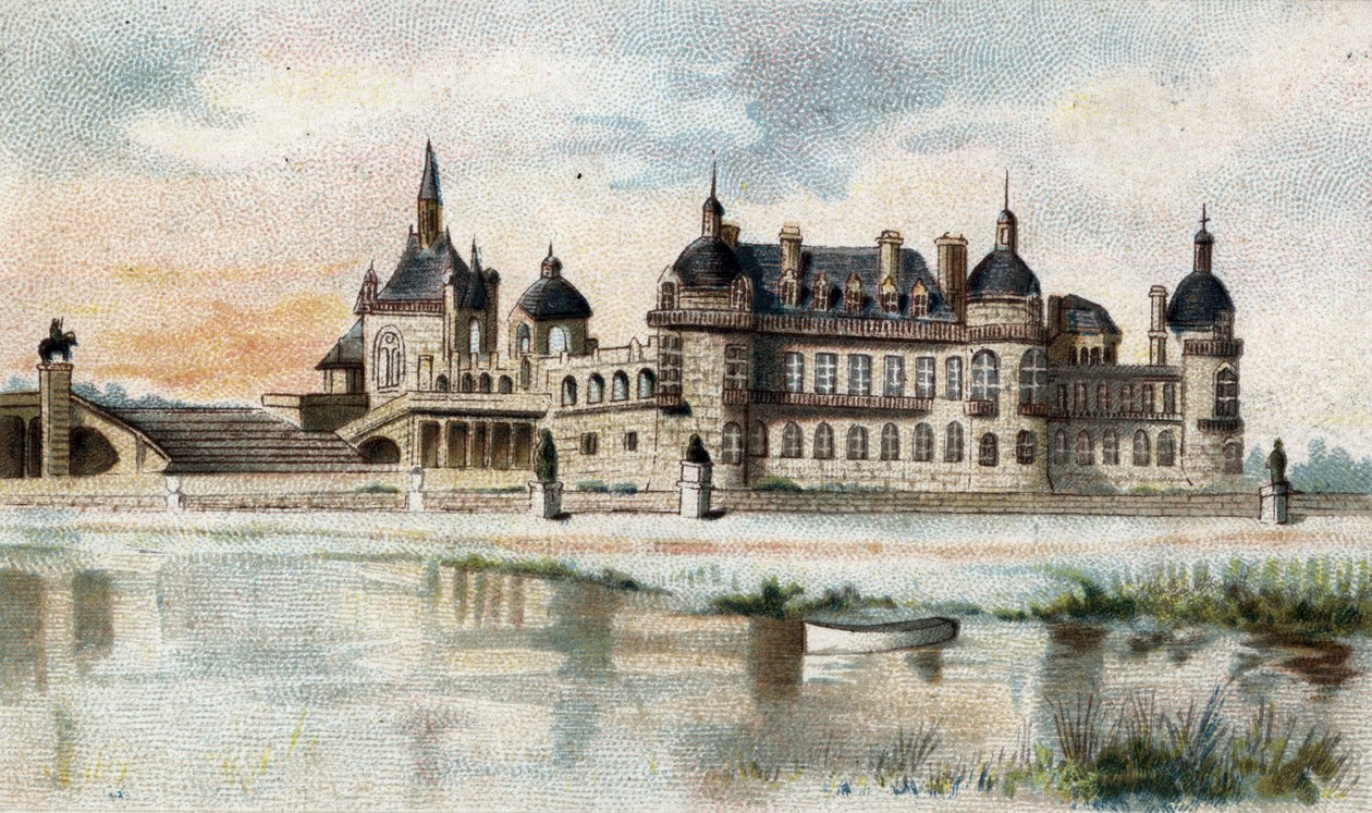 utsikt över slottet Chantilly (Oise). av French School
