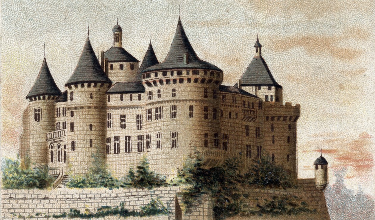 utsikt över slottet Chastellux (Yonne). av French School