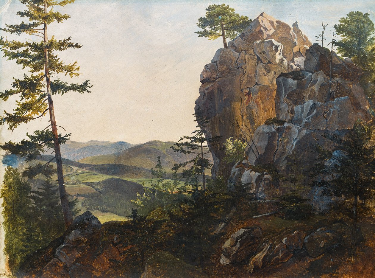 Landschaft mit den Balbersteinen bei Miesenbach av Friedrich Gauermann