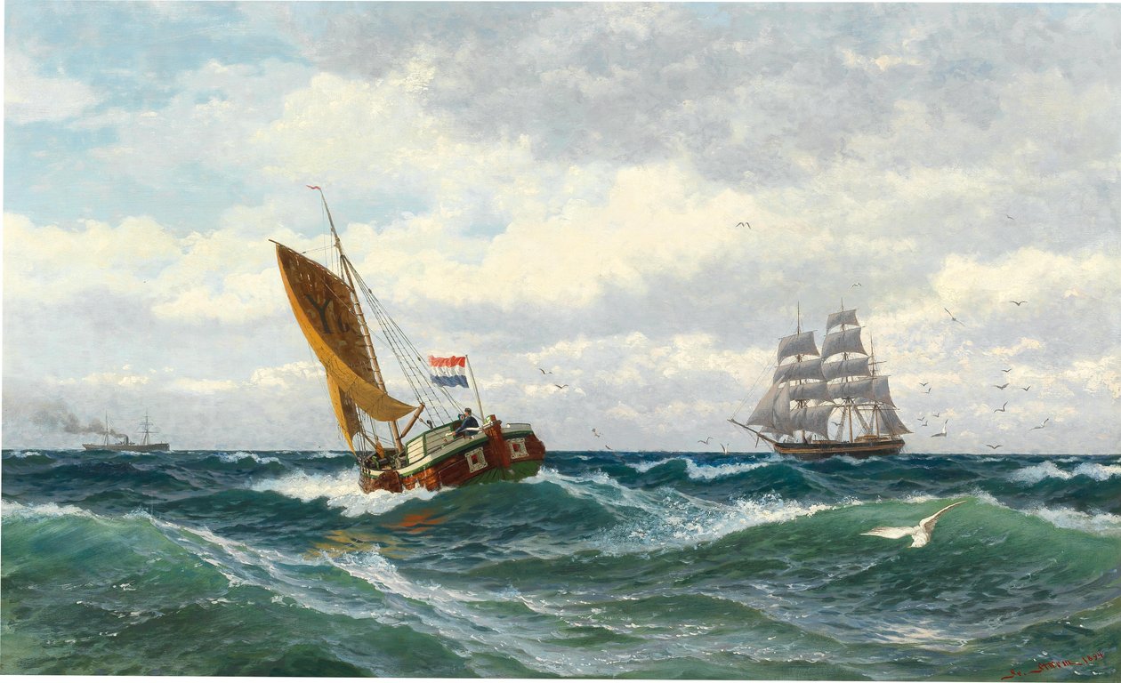 Fishing Boats Meeting on the High Seas av Friedrich Ludwig Christian Sturm