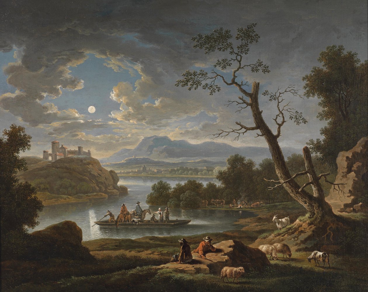 Ett flodlandskap i månskenet av Friedrich Wilhelm Hirt