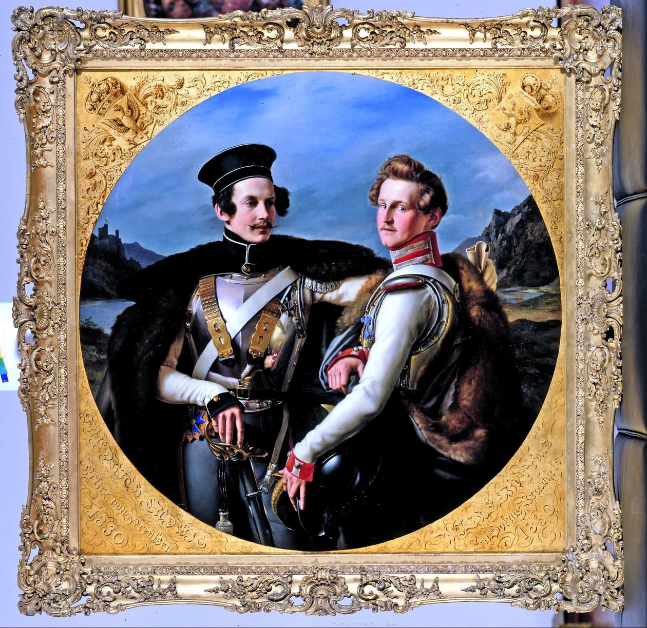 Double Portrait of Princes Friedrich Wilhelm of Prussia and Wilhelm zu Solms-Braunfels in a Cuirassiers Uniform  av Friedrich Wilhelm von Schadow