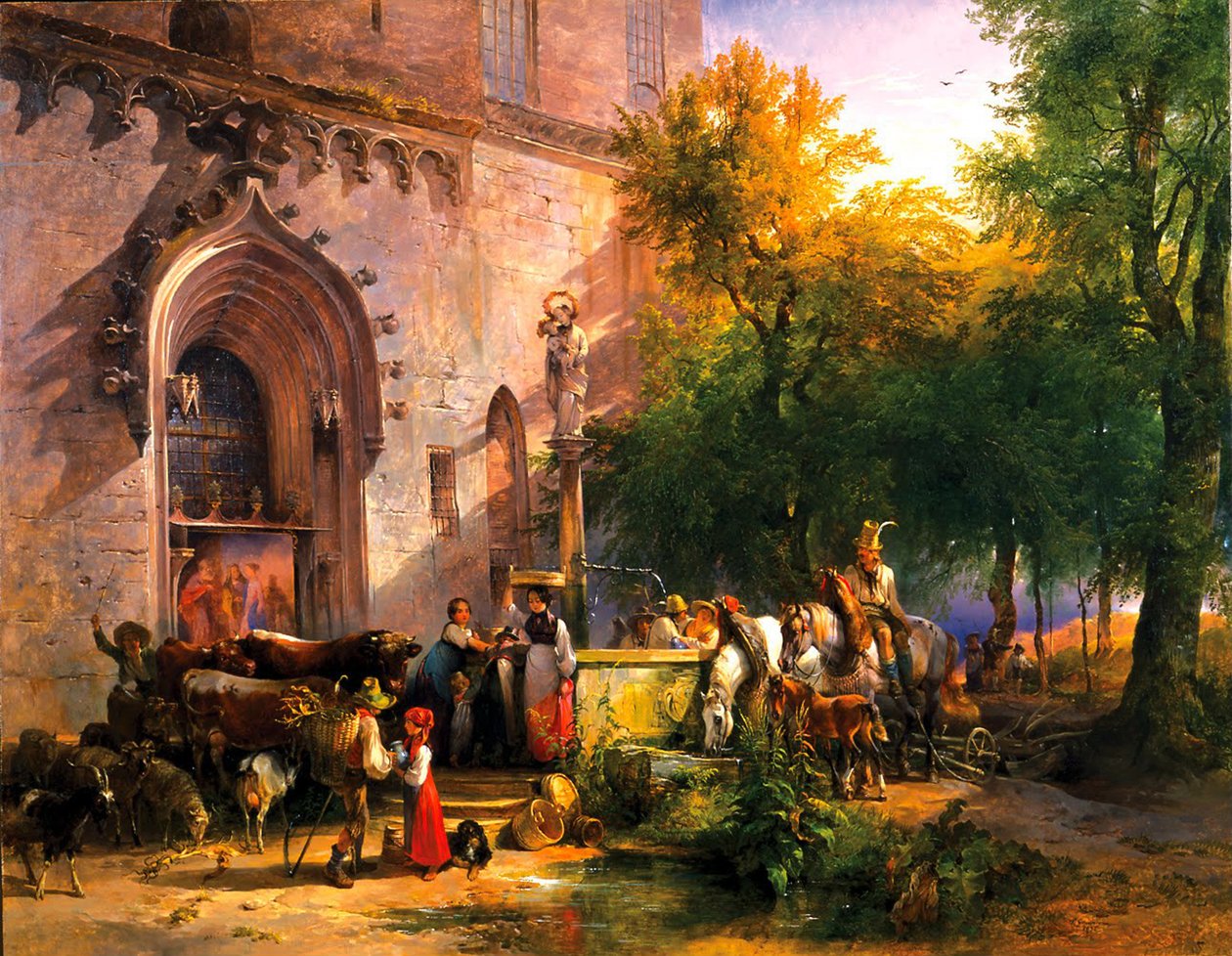 Vid klosterfontänen, 1836 av Friedrich August Matthias Gauermann