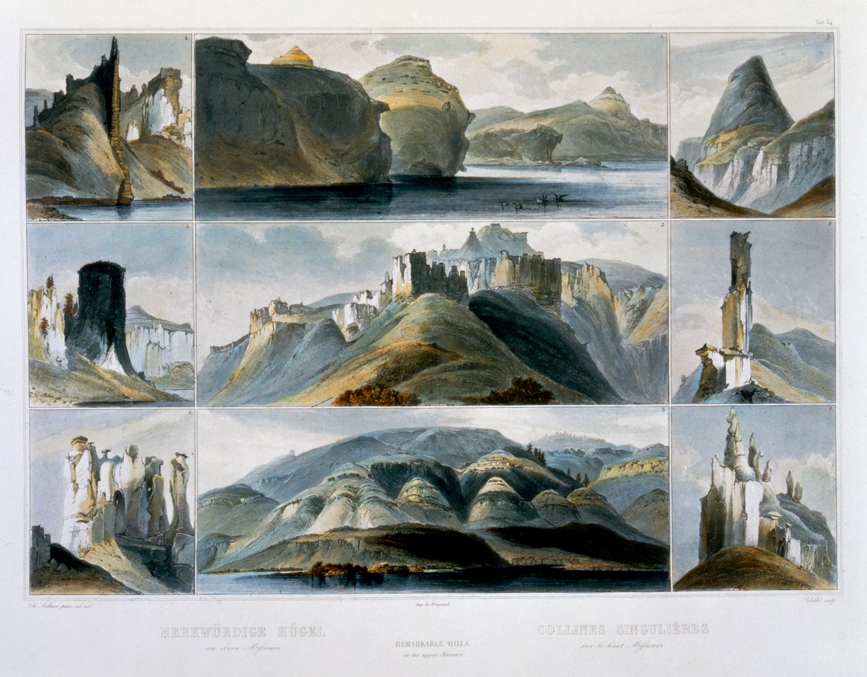 "Remarkable Hills on the Upper Missouri", 1844 av Friedrich Salathé