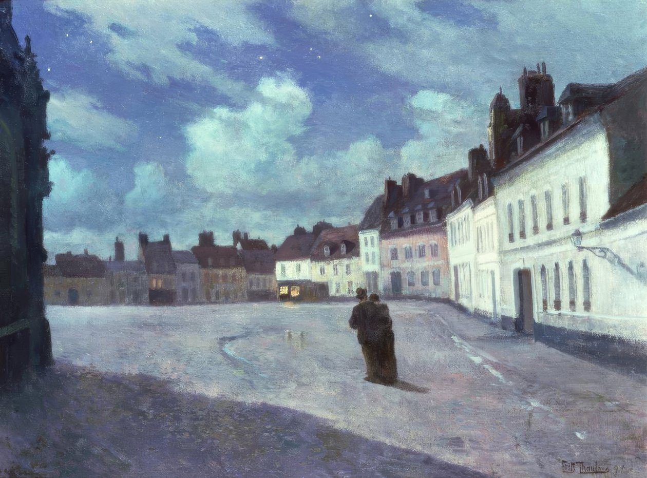 Torg i en stad på natten av Fritz Thaulow
