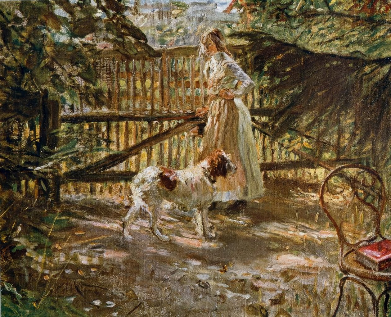 Vid trädgårdsstaketet av Fritz von Uhde