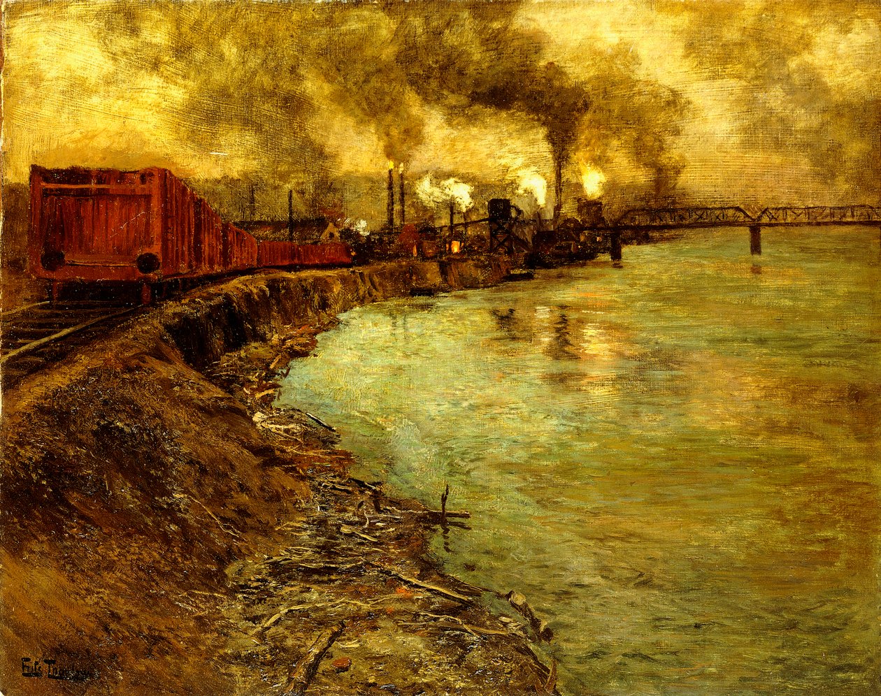 Godståg, skymning, av Frits Thaulow