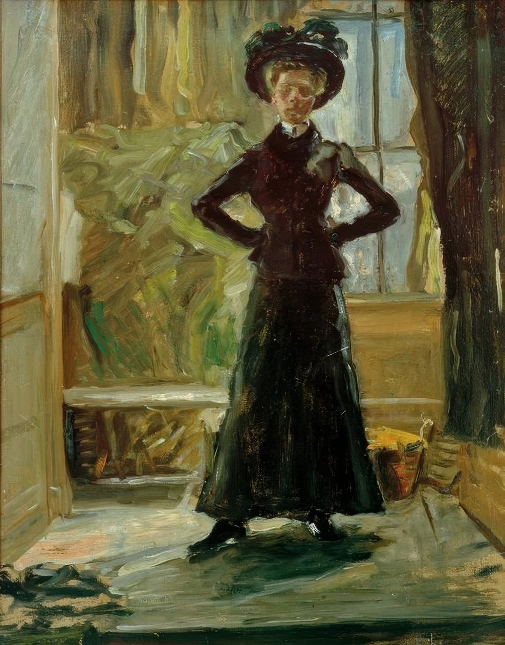 Porträtt av dottern i en svart kostym av Fritz von Uhde