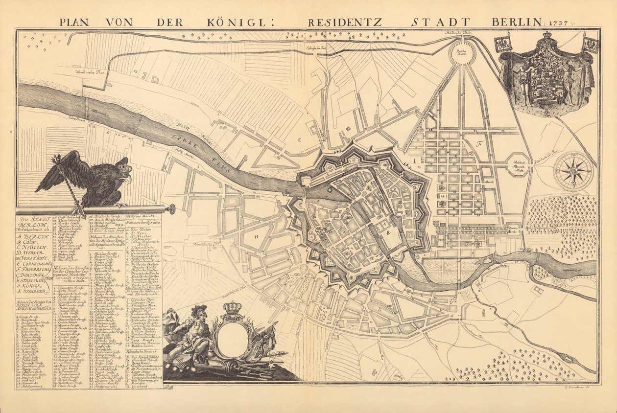 Karta över Berlin, 1737 av G. Dusableau