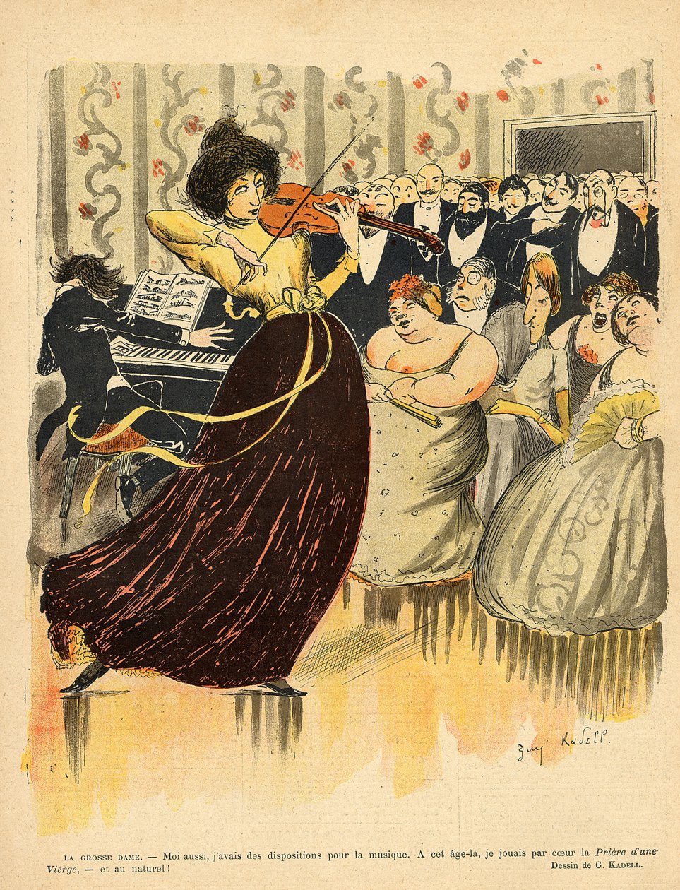 Satir över en salongsmusikalisk kväll från baksidan av "Le Rire", 17 december 1898 av G. Kadell