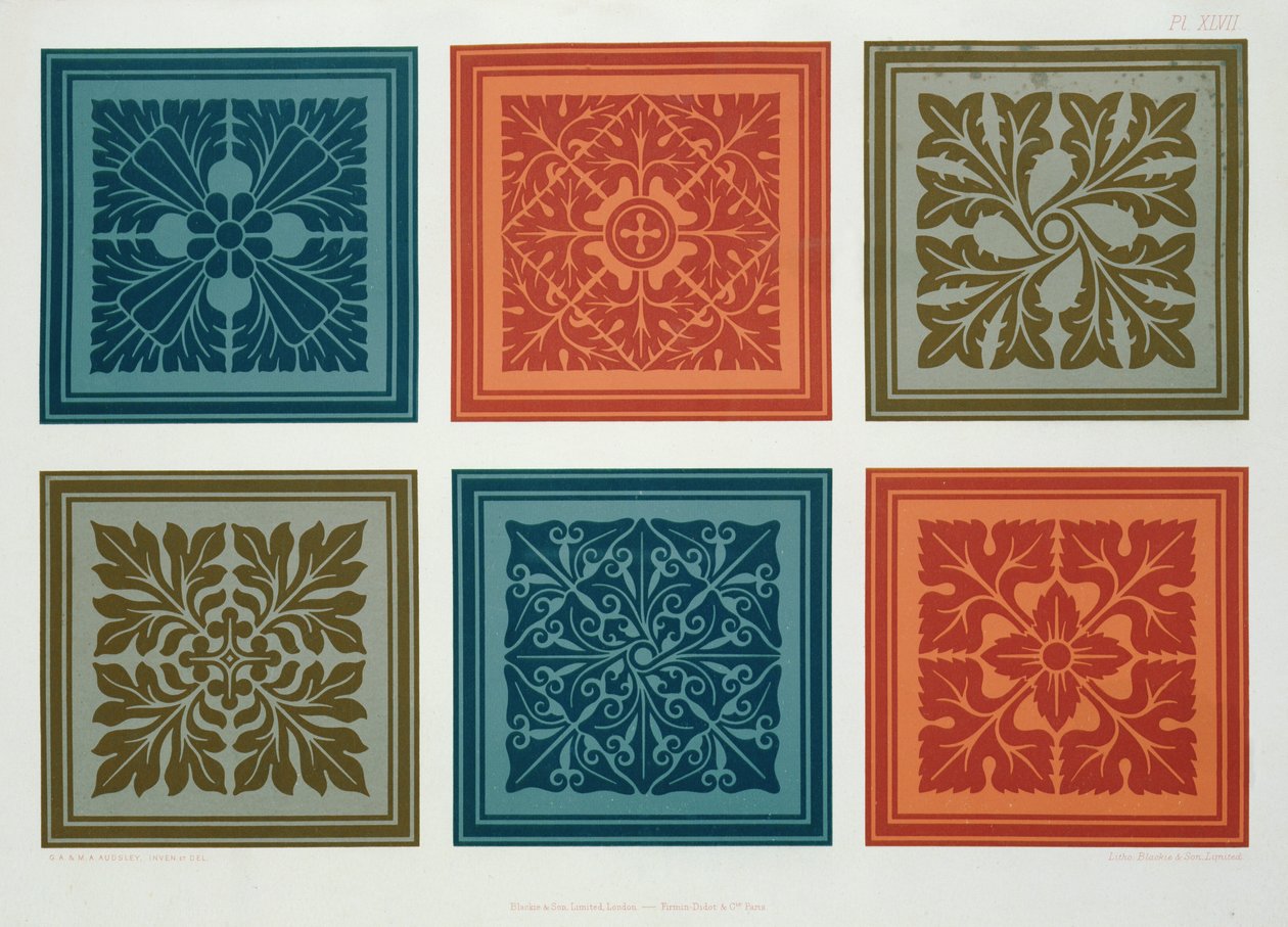 Medeltida paneldesigner från "The Practical Decorator and Ornamentalist", av George Ashdown Audsley, 1892 av G.A. and M.A. Audsley