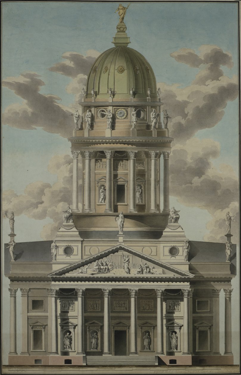 Tyska katedralen på Gendarmenmarkt, 1812 (penna & bläck och wc på papper) av G.F. Kluge