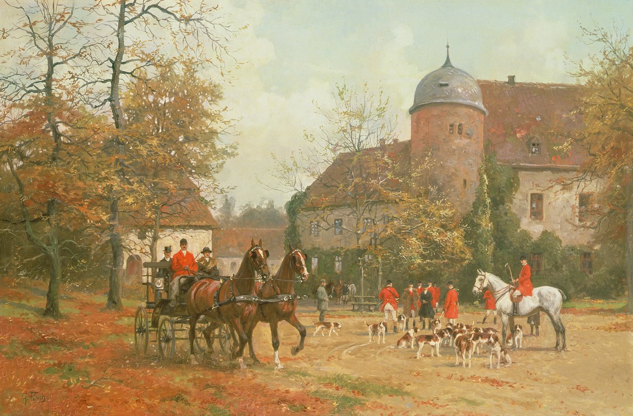 Ankomst till jakten, 1800-talet av G. Koch