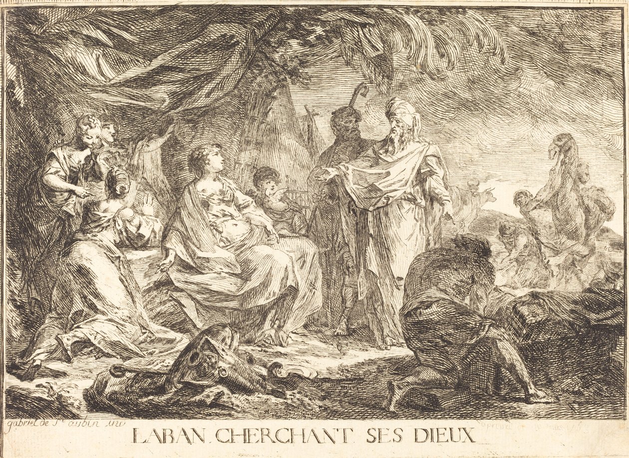 Laban söker sina gudar av Gabriel Jacques de Saint Aubin