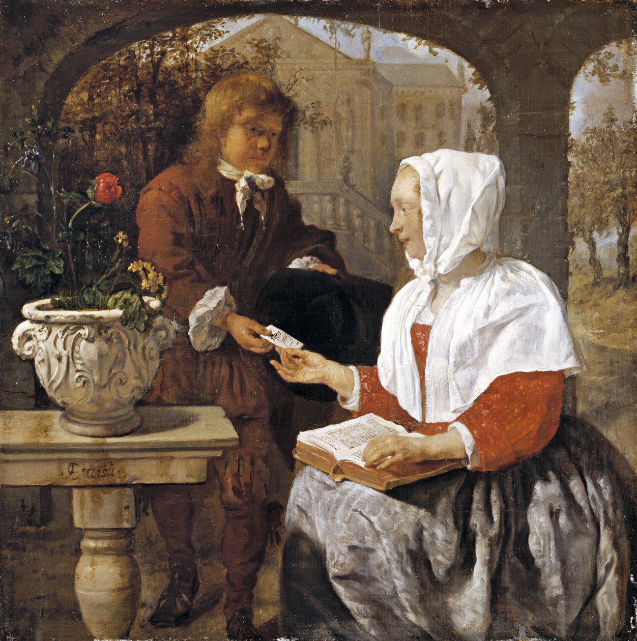 En ung kvinna som tar emot ett brev, c.1658 av Gabriel Metsu