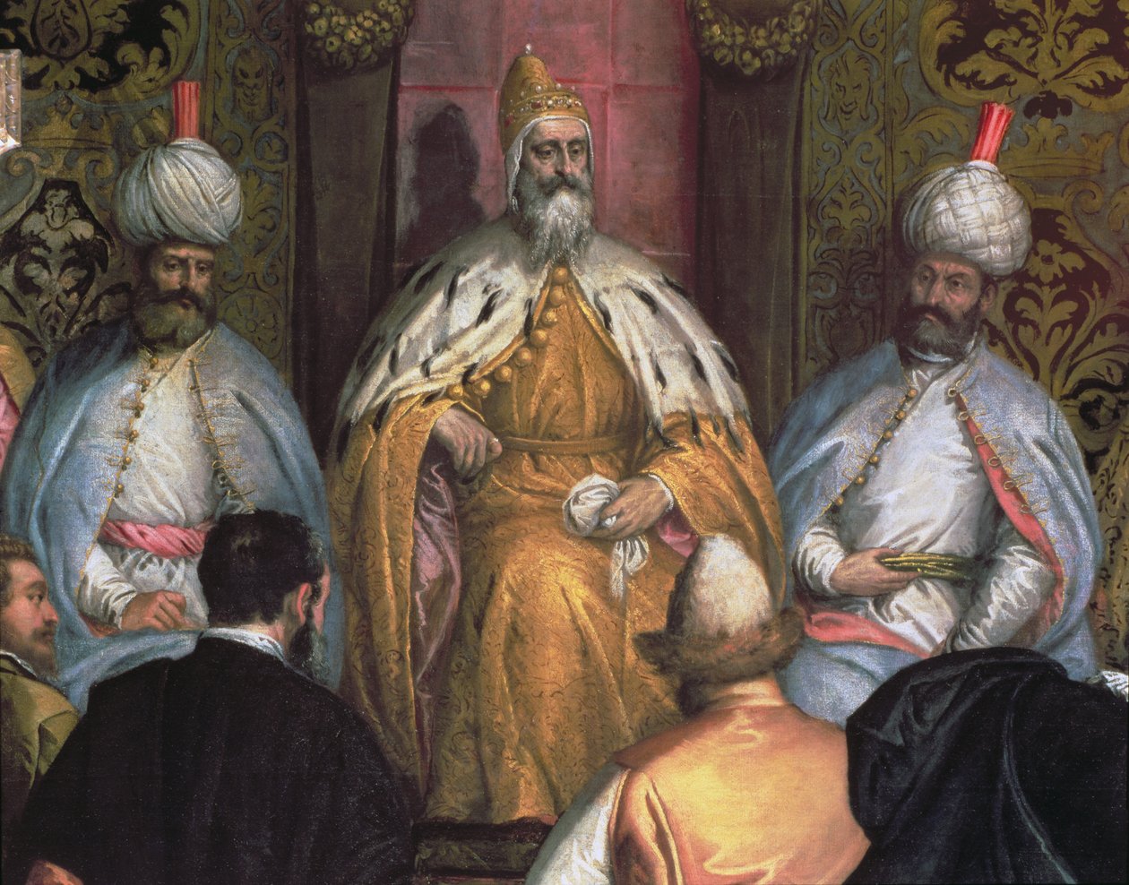 Dogen Marino Grimani (styrd 1595-1605) tar emot Persiens ambassadör (detalj) av Gabriele Caliari