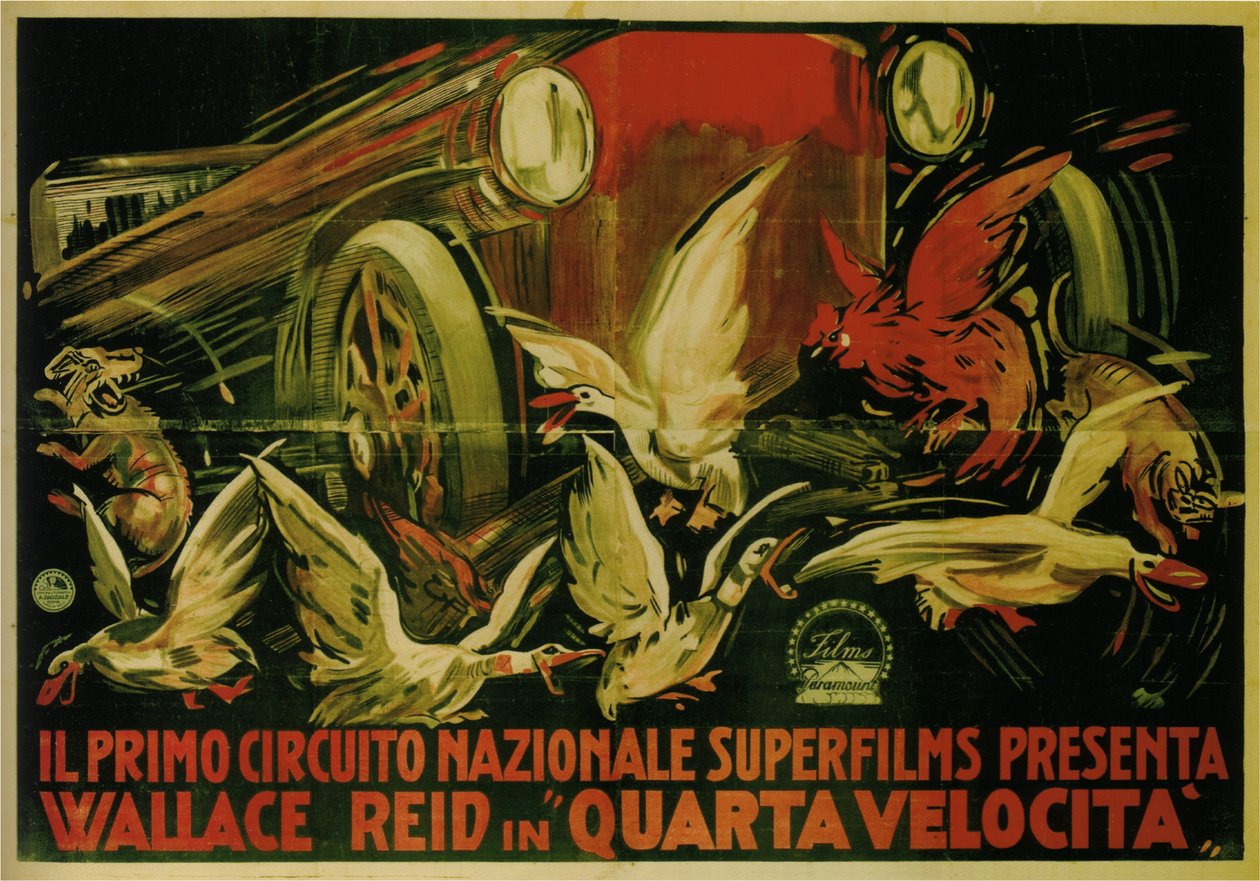 Wallace Reid i filmen Double Speed, 1920 av Gabriele Galantara