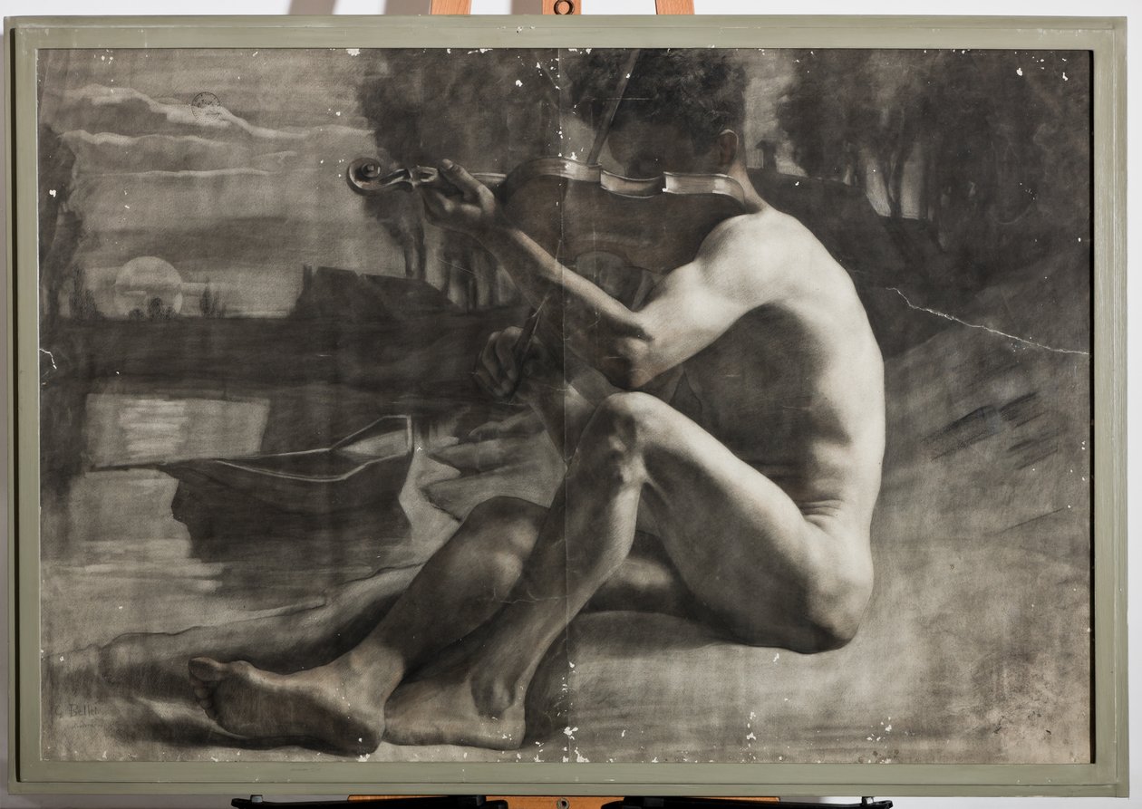 Manlig figur, naken (kol på papper) av Gaetano Bellei