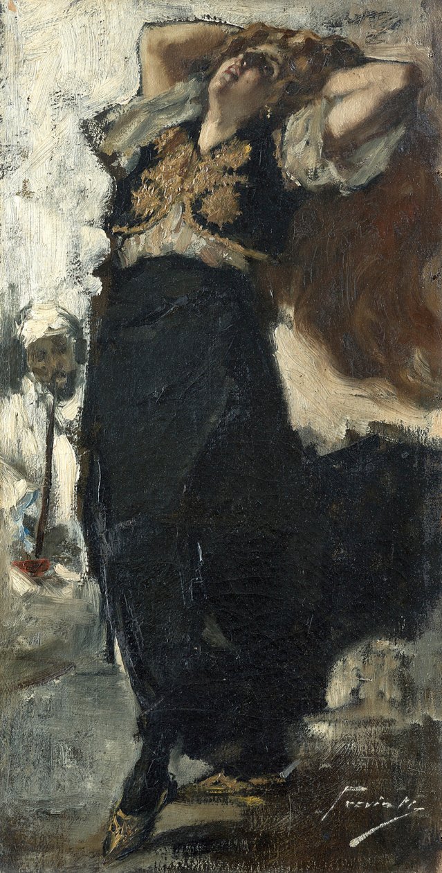 Konstnärens fru som turkisk dansare. av Gaetano Previati
