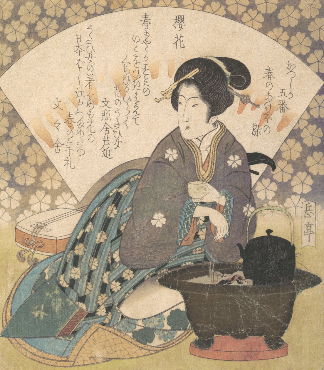 Courtesan som dricker te, ca. 1830. av Gakutei