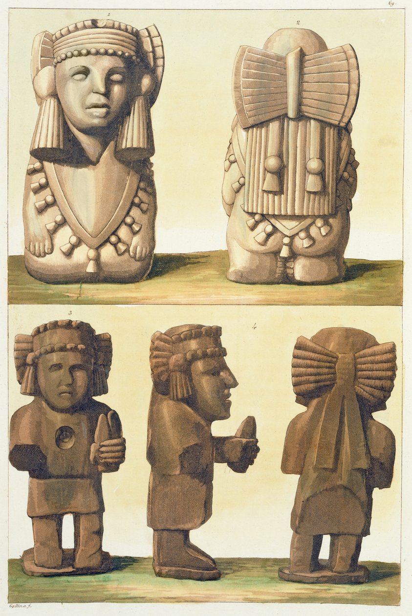 Aztekiska idoler, Mexiko (färglitografi) av Gallo Gallina