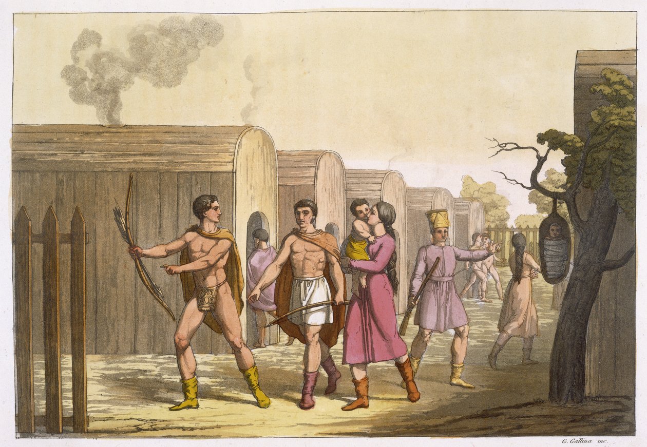 Lahoutan Indians, Kanada (färggravyr) av Gallo Gallina