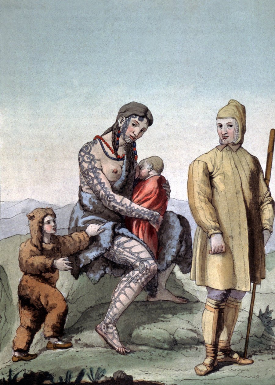 Familj från Chukchi, ca 1810 (gravyr) av Gallo Gallina