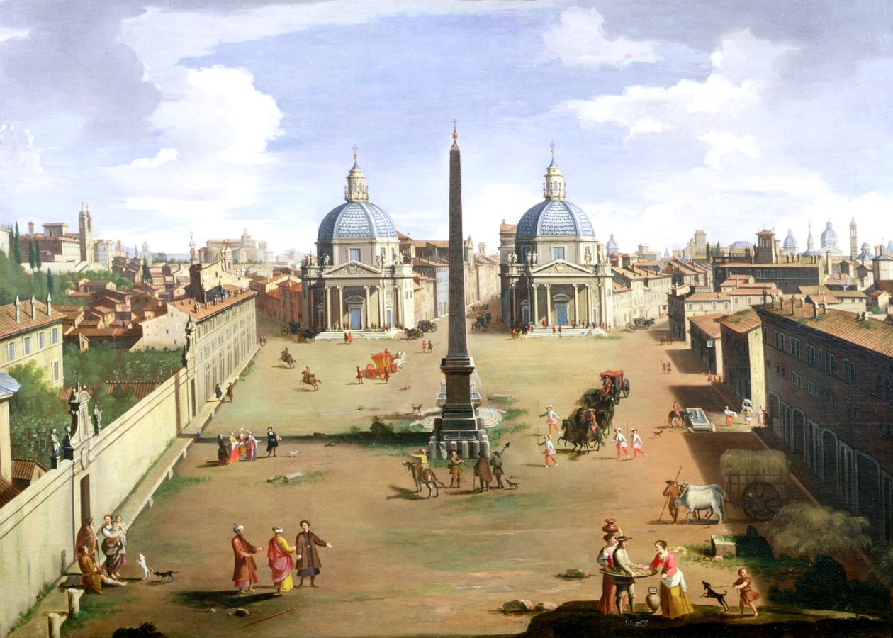 Utsikt över Piazza del Popolo i Rom av Gaspar van Wittel