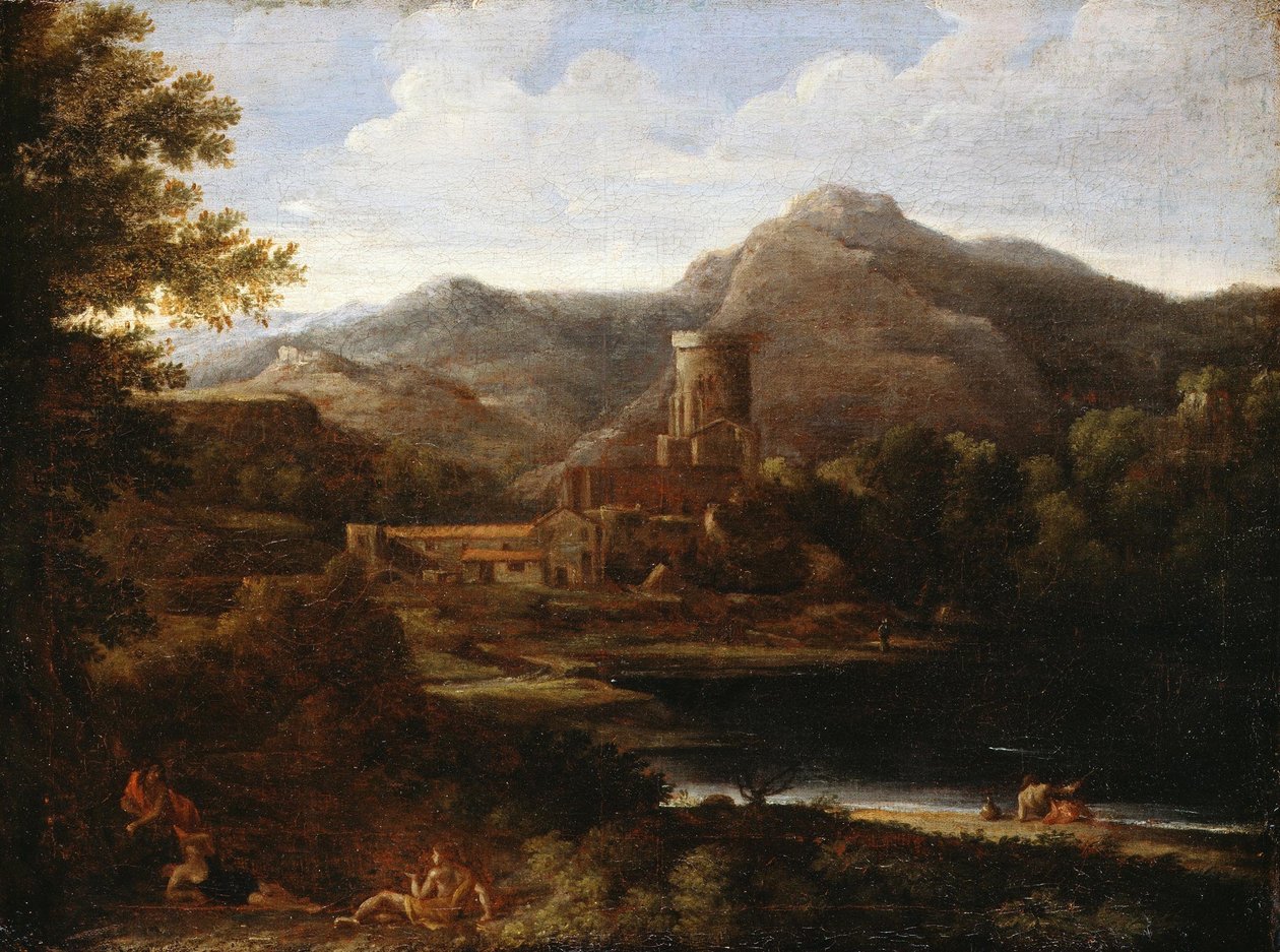 By nära en sjö av Gaspard Poussin Dughet