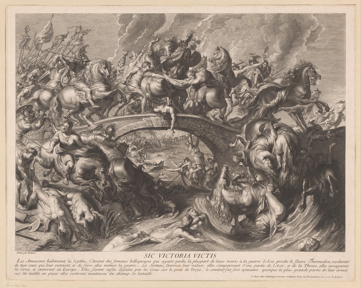 Amazonas strid på en bro av Gaspard Duchange (attributed to)