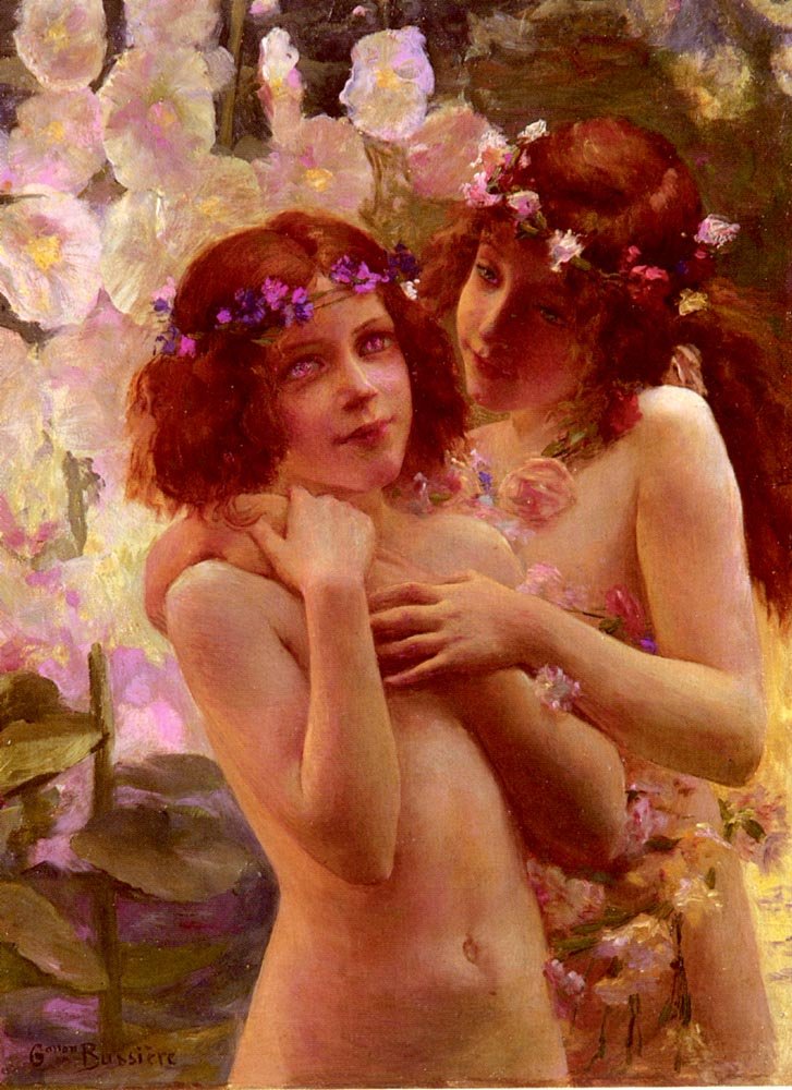  Two Children with Crowns of FlowersnFrancais : Deux Enfants Aux Couronnes De Fleursn  av Gaston Bussiere