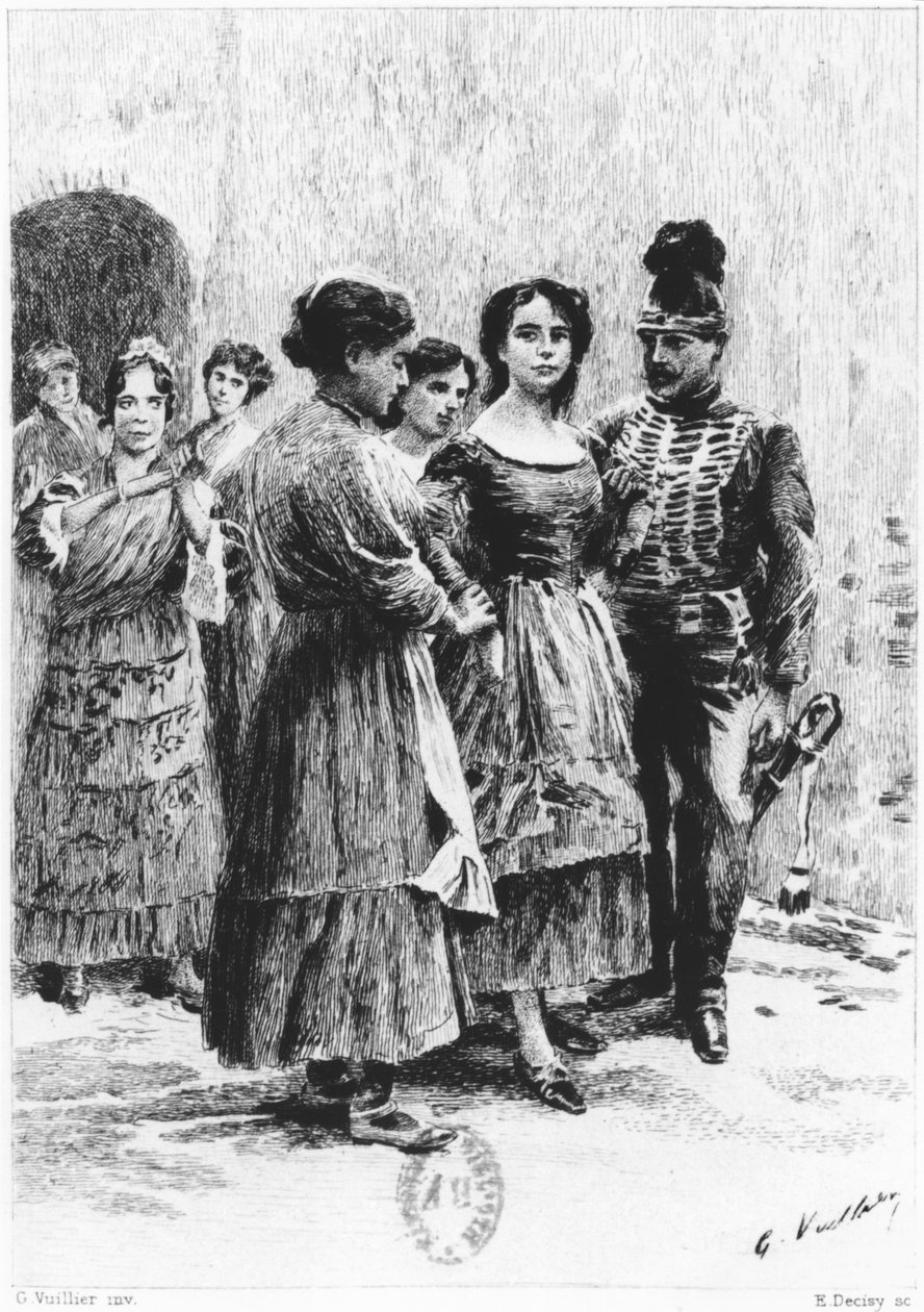 Scen från "Carmen" av Prosper Merimee (1803-70) illustrerad av Eugene Decisy (1866-s.1936) av Gaston Vuillier