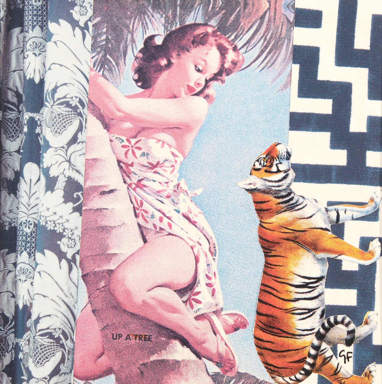 Klättrande flicka med tiger, 2016 (collage) av Genevieve French